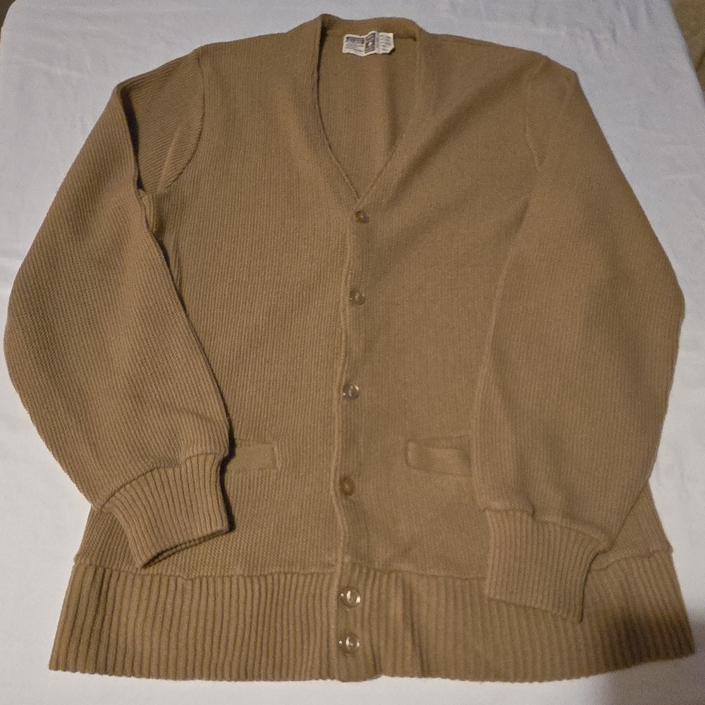 Men's Vintage Beige Cardigan Sweater Woolworth Size L